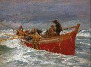 Michael Ancher The red rescue boat on its way out oil